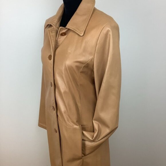 DANIER LEATHER MIDI LENGTH TAN COAT 12 - Picture 2 of 13